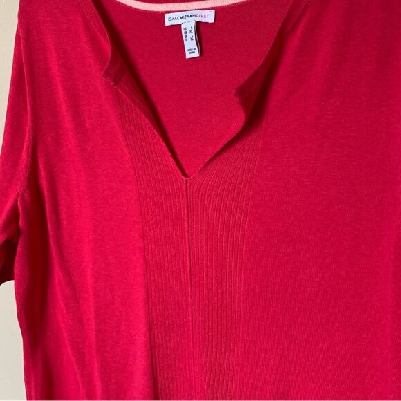 Isaac Mizrahi Live Pink Split Neck Short Sleeve Pullover Sweater Top Size Large - Picture 5 of 9
